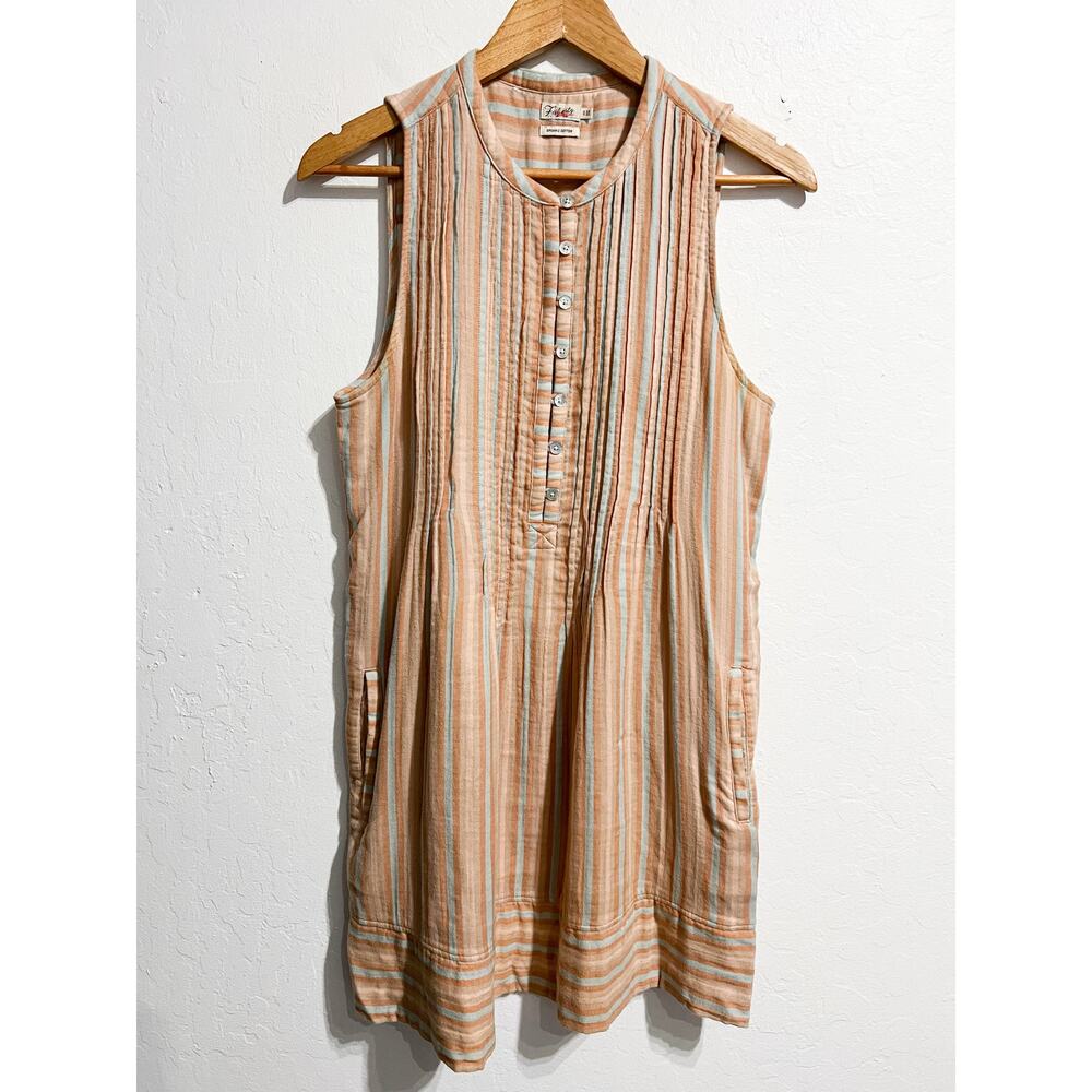 Faherty Isha Dress Small Beach Stripe Sleeveless Stripe Vacation Summer Button - Picture 2 of 8